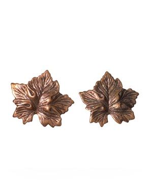 Leaf post earrings brass colored textured multi-dimensional